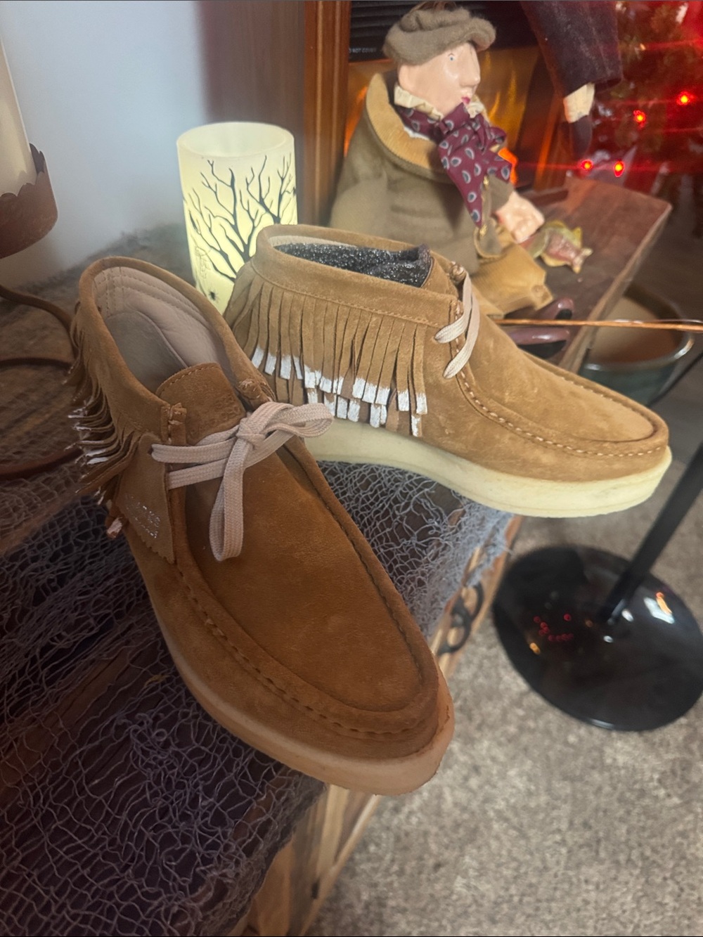 Clarks Women's Tan Suede Fringe Ankle Boots